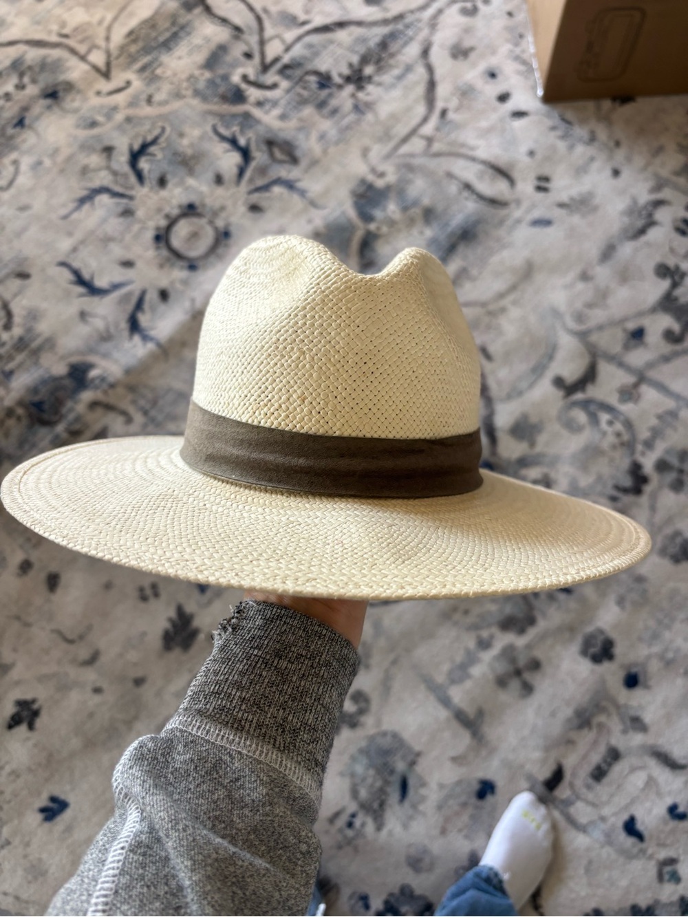 Janessa Leone Cream Straw Fedora with Brown Band